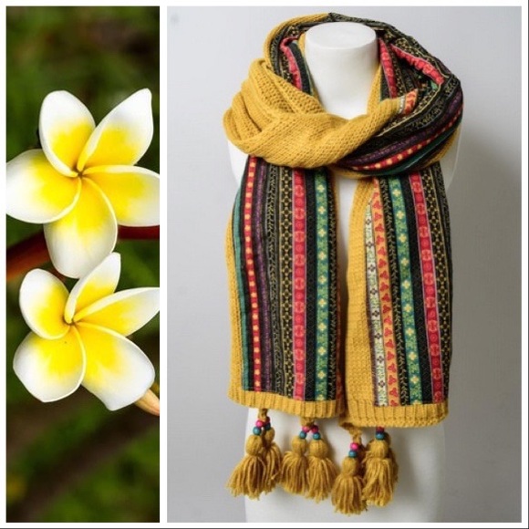 Bohemian Knit Braided & Tassel Scarf - Picture 2 of 7